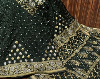 Upada Silk Bandhej Saree: Banarasi Gold Zari, Handloom Look