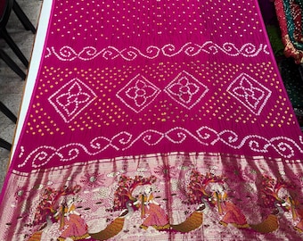 Pure modal silk bandhani saree with Minakari figure weaving pallu