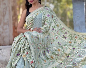Kotan zari tested zari handloom bharti bandhej saree