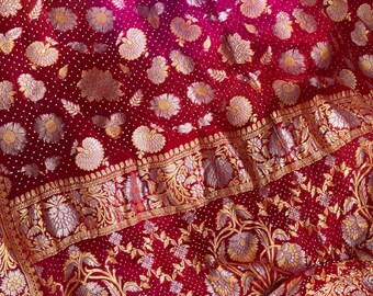 Pure Khaddi Georgette sona-rupa Banarasi Bandhani Saree Fabric: Pure Khaddi Georgette (Soft Lightweight) Original Banarasi