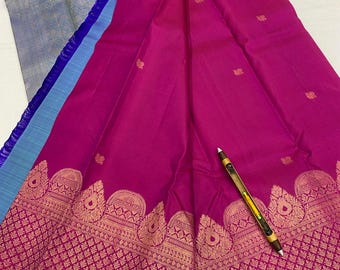 Kanchipuram Handloom Pure Silk Saree: Fancy Turning Border Design