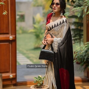 beautiful ajrakh hand block print saree Modal silk saree