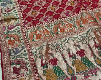 Pure Banarasi Georgette BANDHANI Dupatta Tilfi Dupatta Majanta and Red