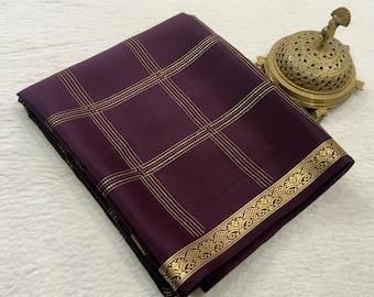 PURE CSG ZARI Mysore Silk  Sarees 120gsm thickness Pure zari mysore silk sarees having rich 5-Zari line checks all over