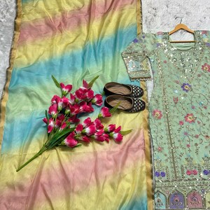 Hevay Faux Georgette Fabric With Hevay Embroidery 5mm Sequence Work (Fully Sleeve’s) Sharara