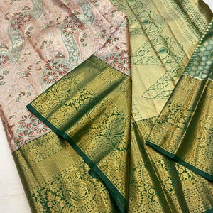 Kanchipuram semi-zijden sari mooie weefseltype 3 kaarten sari's van goede kwaliteit
