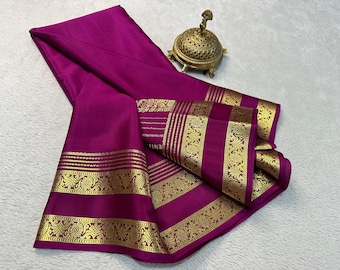 Pure Mysore Silk Saree: Floral Bentex Border, Rich Pallu