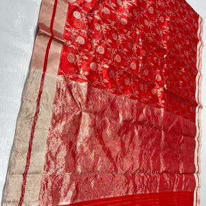 Red - Handloom Zari Buti Chanderi Silk Fabric 32