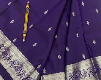 Kanchipuram Handloom Silk Saree: Silver Butta Design