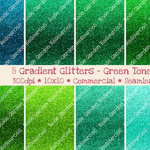 8 Gradient Glitters Green Tones Digital Seamless Paper Bundle, commercial use, 300dpi, files, images, surface patterns, repeating, greens