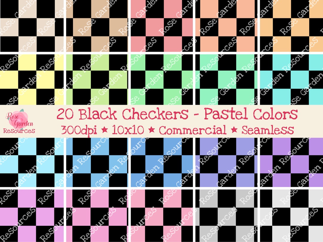 20 Checkers Black Pastel Colors Digital Seamless Paper Bundle