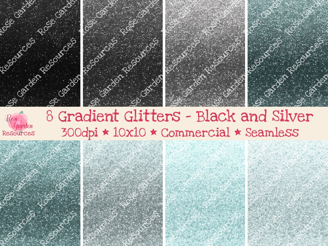 8 Gradient Glitters Black and Silver Digital Seamless Paper Bundle ...