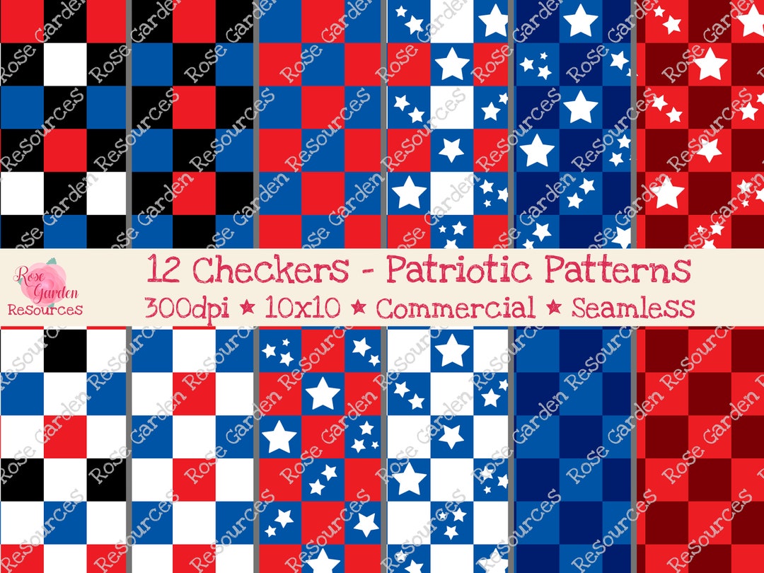 12 Checkers Patriotic Patterns Digital Seamless Paper Bundle ...