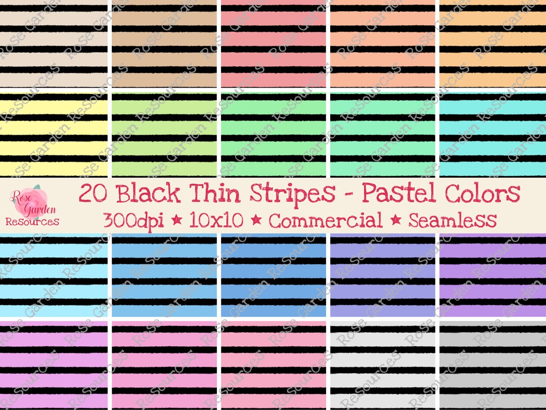 20 Thin Stripes Black Pastel Colors Digital Seamless Paper Etsy