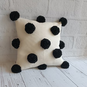 Shiny Cream Velvet Square Pom Pom Bohemian  Throw Pillow, Decorative Modern Toss Pillow, Personalized  Cushion Cover, Custom Pillowcase