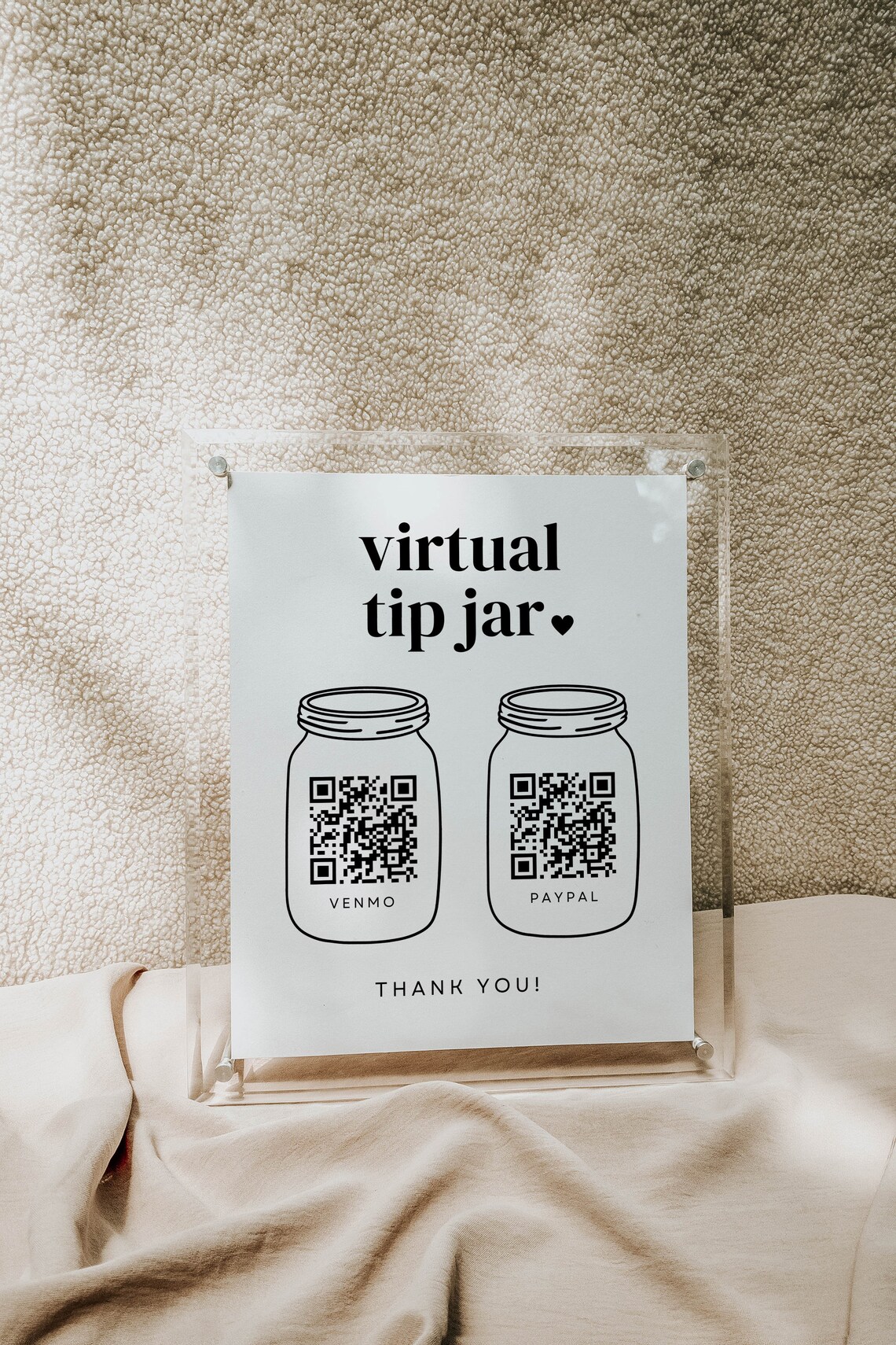 Virtual Tip Jar Sign, Canva Template, QR Code Sign, Small Business Sign