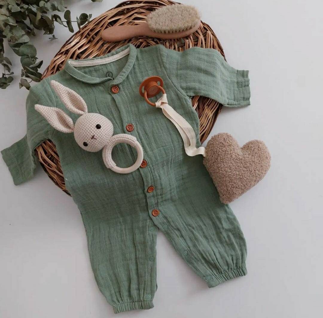 Baby Muslin Romper, Gender Neutral Baby Gift Box, Baby Gift Set, Baby Gift Bundle, Newborn Gift