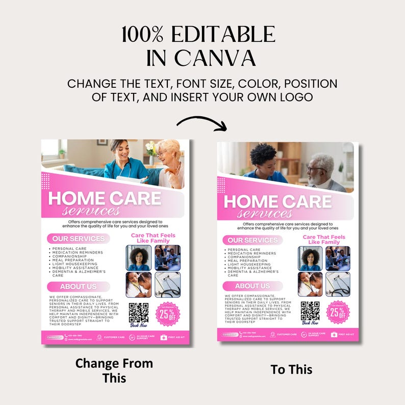 Home Care Services Flyer, Senior & Elder Caregiving Flyer, Editable ...