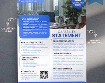 Capability Statement Template, Business Capability Statement Design, Editable Statement, Company Overview, Contracting Marketing Statement