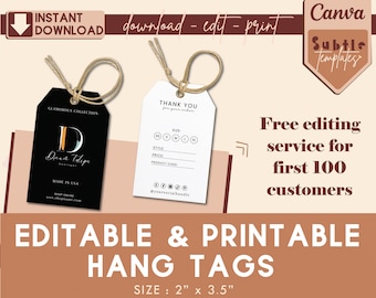 Editable Clothing Hang Tag Template, Clothing Labels, Custom Hang Tags, Product Tag, Modern Price Tag, Personalized Tags Printable