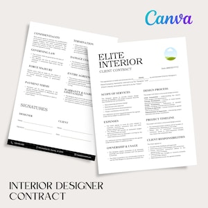 Interior Designer Client Contract, Interior Design Services Agreement, Interior Decorating Contract, Interior Design Contract Template