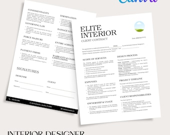Interior Designer Client Contract, Interior Design Services Agreement, Interior Decorating Contract, Interior Design Contract Template