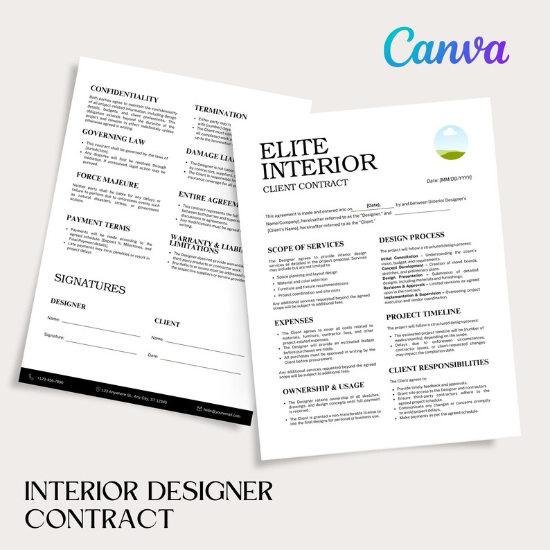 Interior Designer Client Contract, Interior Design Services Agreement ...