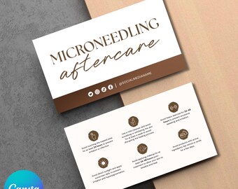 Tarjeta de cuidados posteriores a la microaguja. Tarjeta editable de cuidados posteriores a la microaguja. Instrucciones para el cuidado facial. Plantilla Canva de cuidados posteriores. Descarga instantánea.