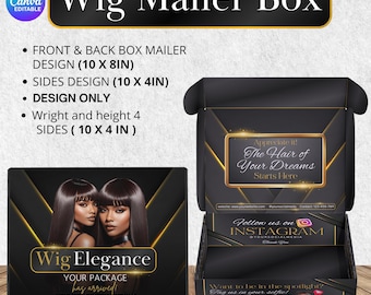 Wig Mailer Box Design, Premade Custom Box Design, Lace Front Box Packaging Design, Wig Box, Beauty Business, Wig Mailer Box Design, Hair Box