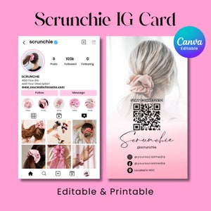 2025 Instagram Business Card, IG Business Card, Scrunchie IG Business Card, QR code Business Card, Instagram Business Cards
