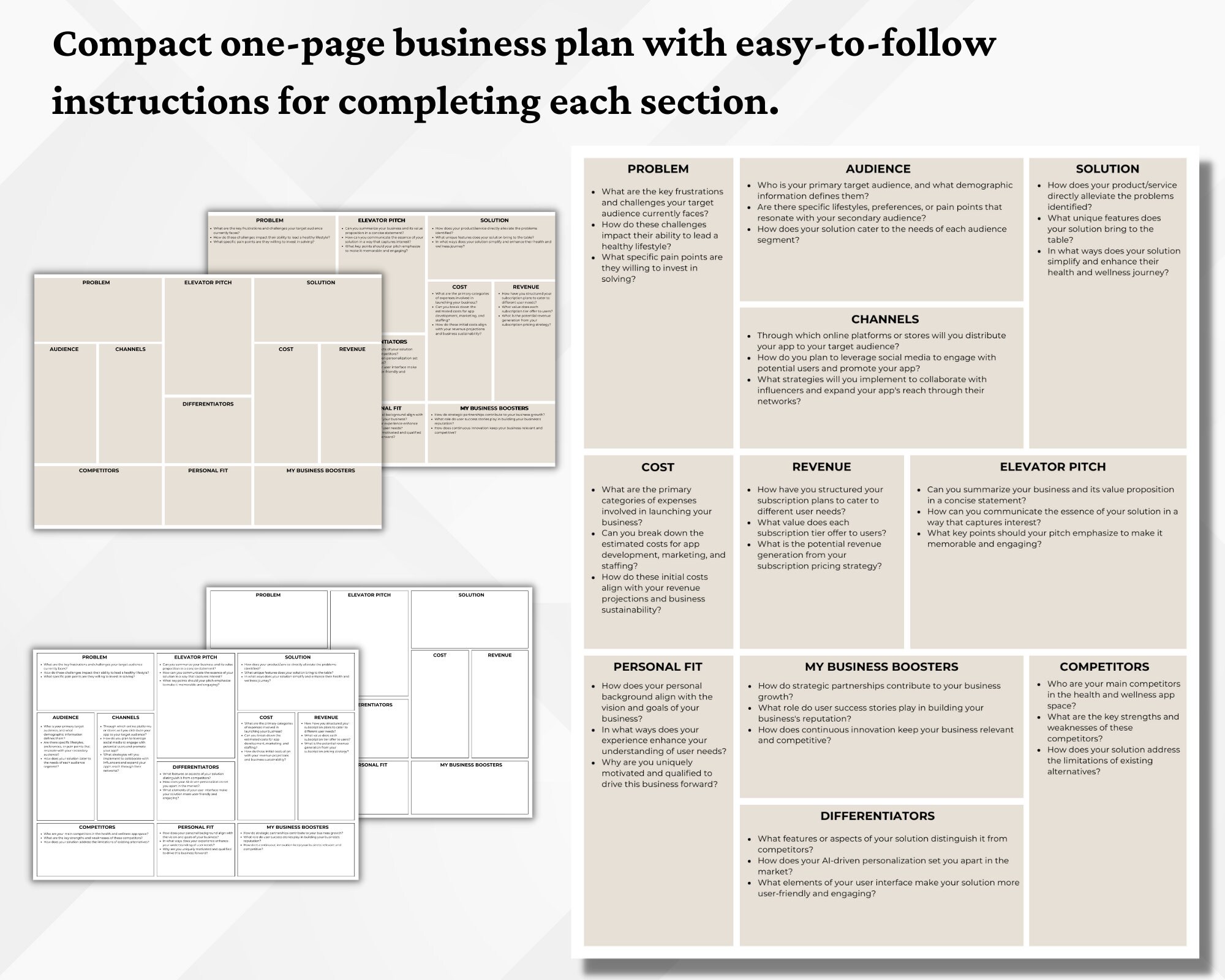 One Page Business Plan Template: Fillable, Editable in Canva (digital ...
