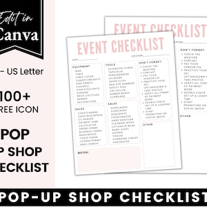 POP UP SHOP and Market Checklist, Vendor Event Planner, Craft Show Checklist, Flea Market Checklist, Checklist for Vendor Booth, Checklist
