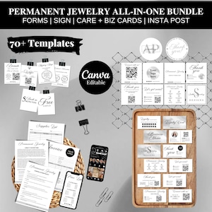 Kit de démarrage d'entreprise de bijoux permanents, lot de bijoux permanents, formulaires de consentement pour bijoux permanents, entretien de bijoux permanents et cartes de visite