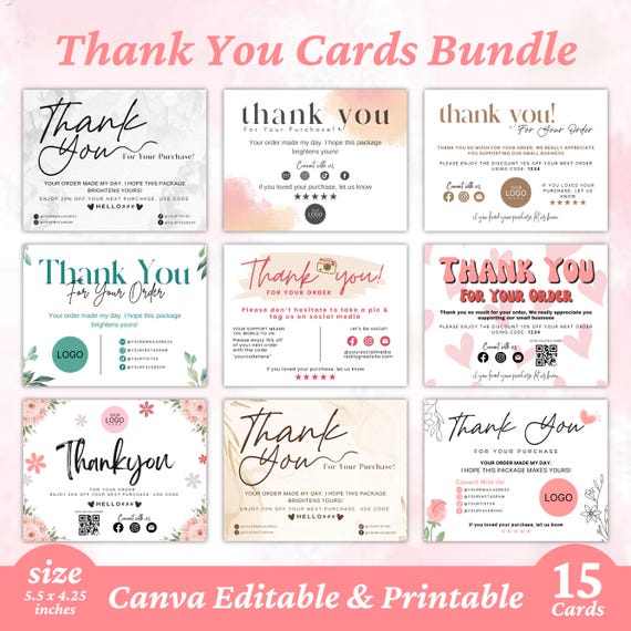 Small Business Thank You Card, Diy Marketing Cards Template Design, Thank You for Order Packaging Card, Thank You Cards, Canva Template