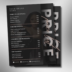 Hair Price List Flyer Template, Salon Pricing Guide, Hair Price List Flyer, Price Sheet, Salon Business Flyer, Beauty Salon Price List Canva