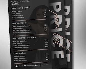 Hair Price List Flyer Template, Salon Pricing Guide, Hair Price List Flyer, Price Sheet, Salon Business Flyer, Beauty Salon Price List Canva