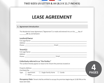 Mietvertragsvorlage, bearbeitbarer Mietvertrag, Wohnraumvertrag, bearbeitbare / druckbare Google Docs, Word PDF