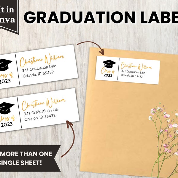 Graduation Announcement Mailing Label, Class of 2023, Grad Party Address Labels, Size 8.5 X 3.5", Editable & Printable, Digital Download