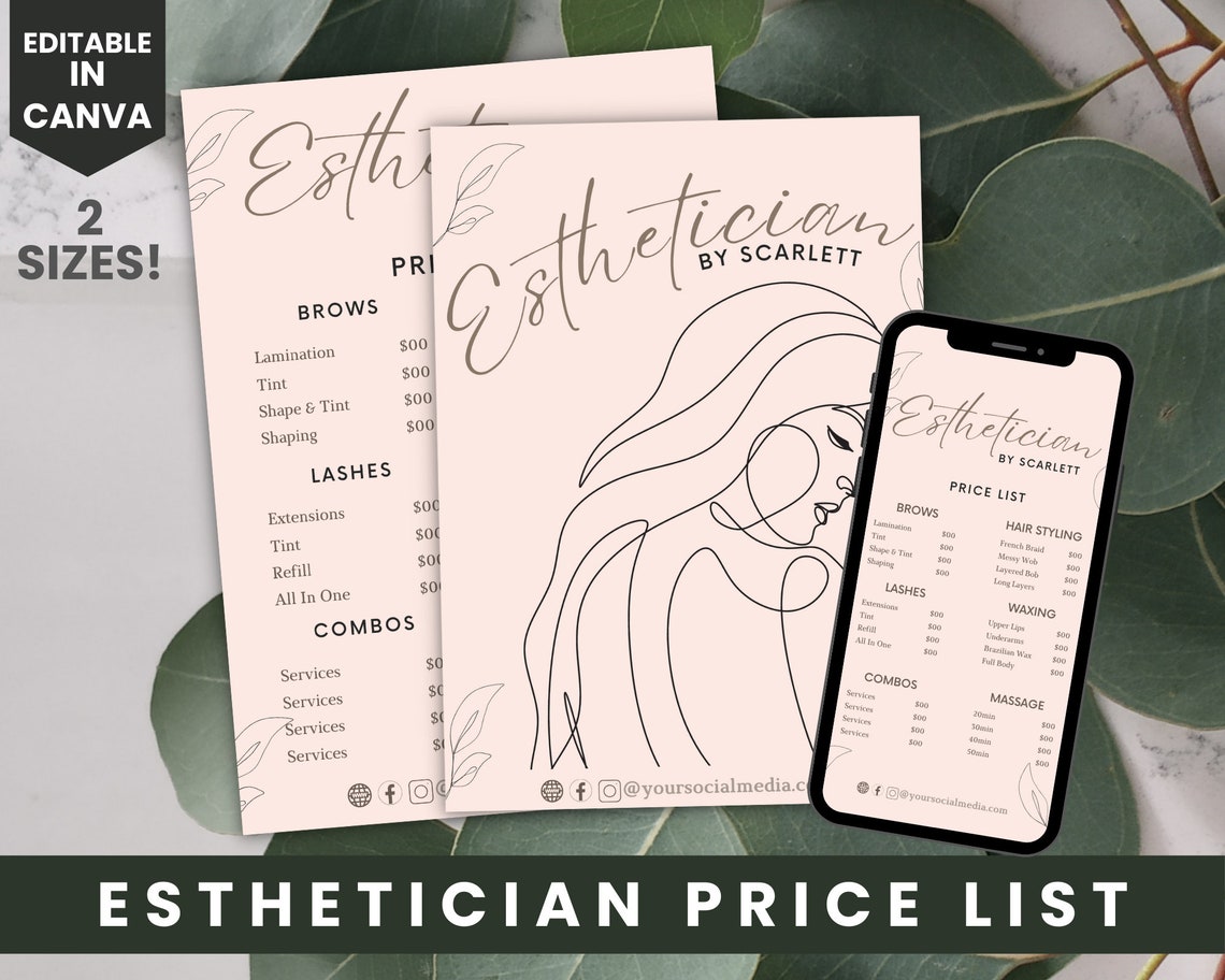 Esthetician Price List Template Spa Services Beauty Price Etsy Esthetician Price List Template Spa Services Beauty Price Etsy
