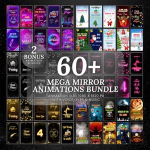 Mirror Booth Animations Mega Bundle, Photo Booth Animations, Neon Purple, Black Gold, Black & Silver Mirror Booth Animations, Touch to Start