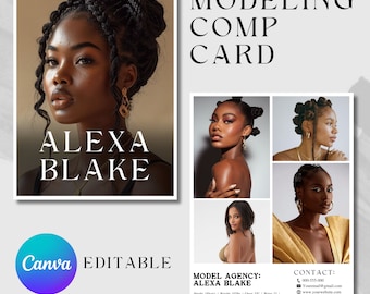 Comp Card, Model Comp Card Template, Zed Card For Models Template, Model Comp Card Three Photos, Canva Template Instant Download