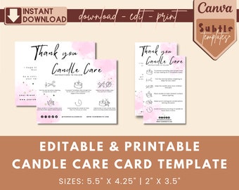 Editable Candle Care Card Template: Printable Instructions (Instant Download)