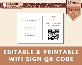 Editable Wifi Password Sign Template with QR Code (Printable)