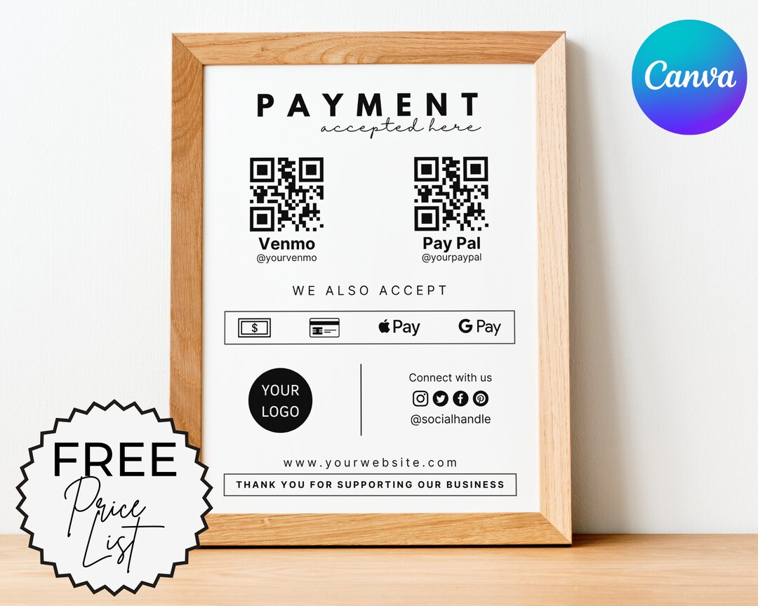 Editable QR Code Sign Printable Payment Sign Scan to Pay - Etsy Canada