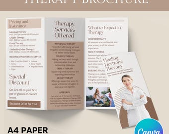 Editable Therapist Business Brochure Template, Therapist Marketing Trifold Brochure, Therapy Advertisement Canva Template, Business Flyer