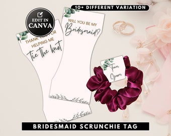 Bridesmaid Scrunchie, Scrunchie Tag, Scrunchie Tag Template, Bridesmaid Tag, Scrunchie Tags, Bridesmaid Proposal, Modern Bridesmaid