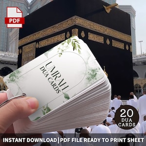 20 kart Umrah Dua do druku, fiszki Umrah, karty podarunkowe Umrah Mubarak, karty modlitewne, islamskie Dua, karty przypomnienia Dua do druku PDF