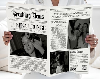 Canva Business Newspaper Template, Large Newspaper Announcement, New Business Announcement Template,Business Announcement Newspaper,Editable