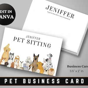 Modello di biglietto da visita digitale per servizi di cura degli animali domestici completamente modificabile per dog sitter e cat sitter / Modello di biglietto da visita per animali domestici / Download immediato