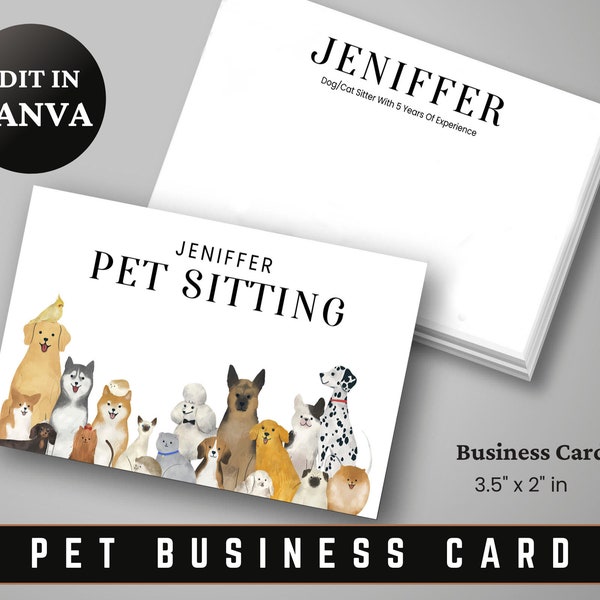 Fully Editable Pet Care Services Digital US Business Cards Template for Dog and Cat Sitters | Pet Business Card Template | Instant Download